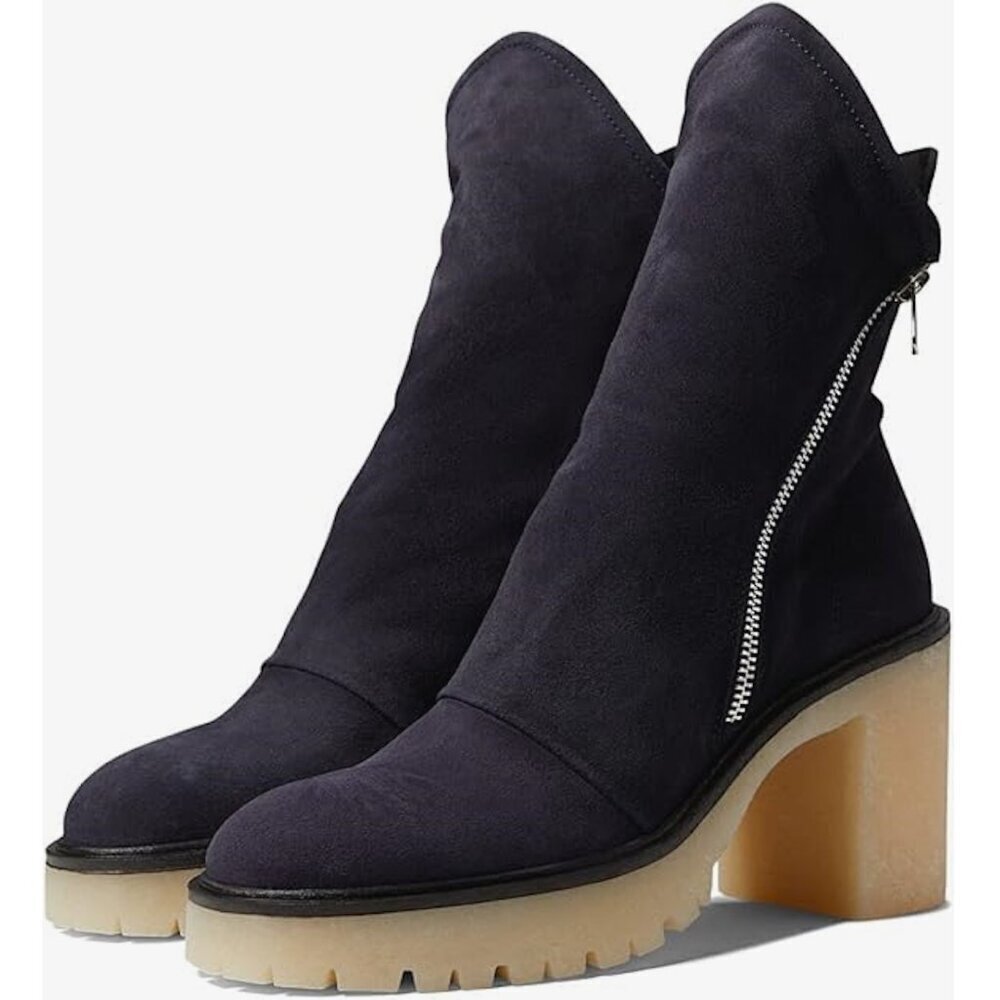 New Free People Navy Suede Jack Zip Boots Size 38.5